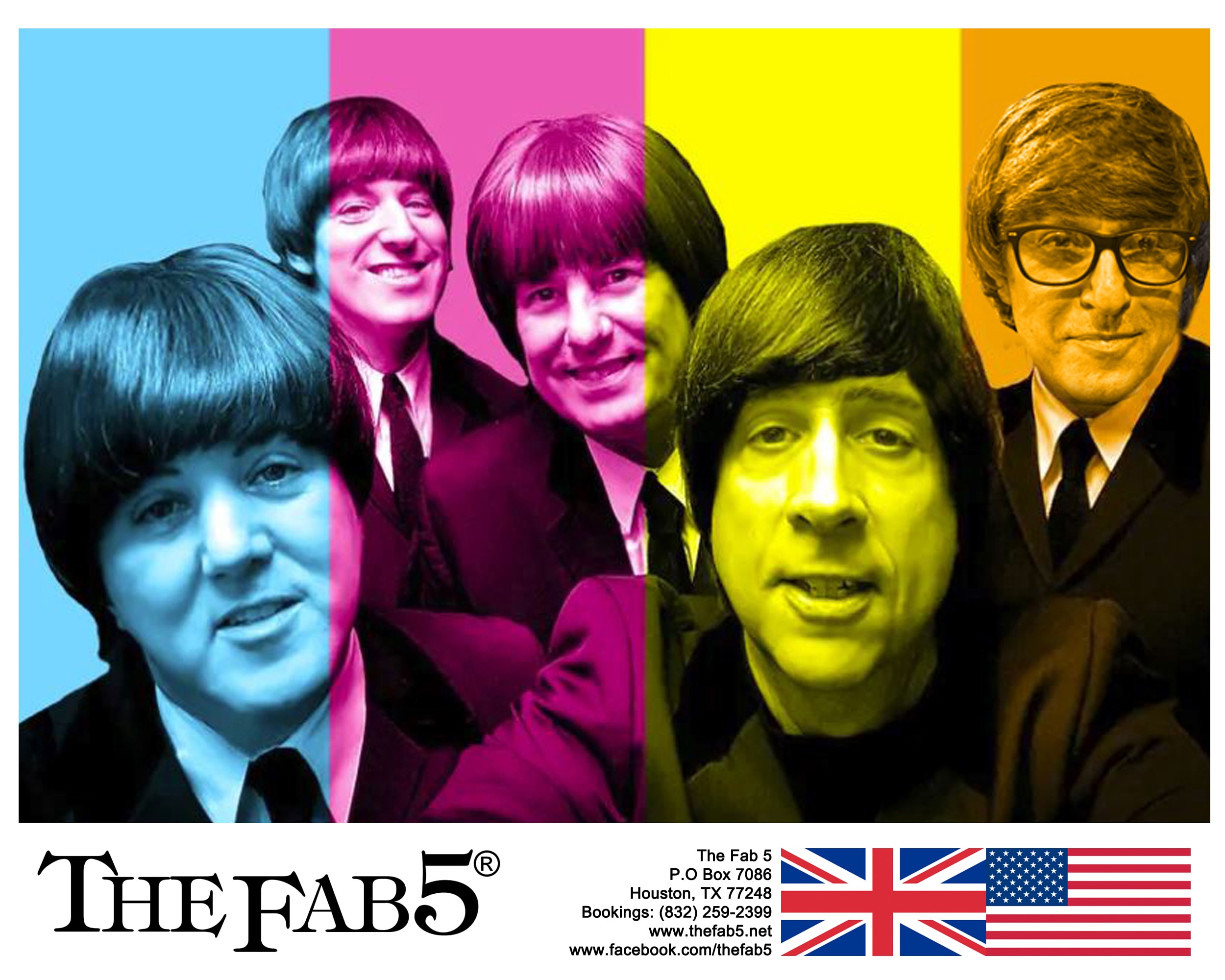 The Fab 5 pop-art style photo with vibrant color-blocked backgrounds